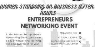 WOMEN STANDING ON BUSINESS AFTER HOURS,