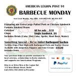 BARBECUE MONDAY by the American Legion Post 91