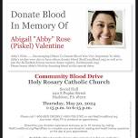 Blood drive in memory of Abby Rose (Piskel) Valentine