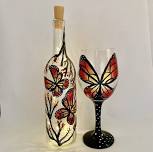Paint Nite: Social Butterfly Wine Bottle with Fairy Lights and Wine Glass